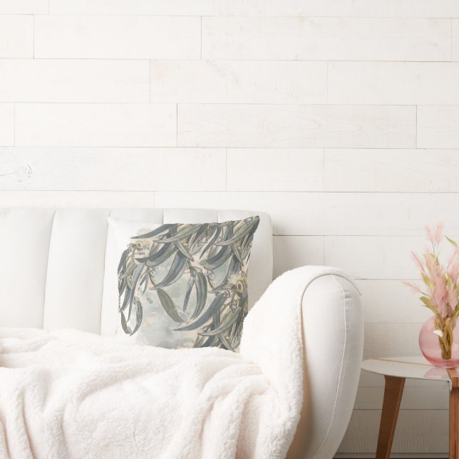 Watercolor Eucalyptus Leaves Greenery  Cushion (Couch)