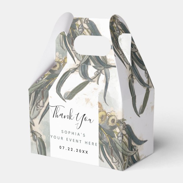 Watercolor Eucalyptus Leaves Greenery Favour Box (Front Side)