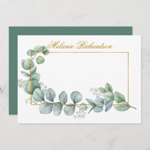 Watercolor Eucalyptus Leaves Greenery Gold Frame Card