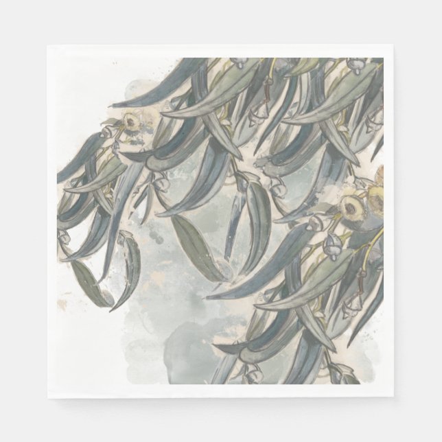 Watercolor Eucalyptus Leaves Greenery  Napkin (Front)