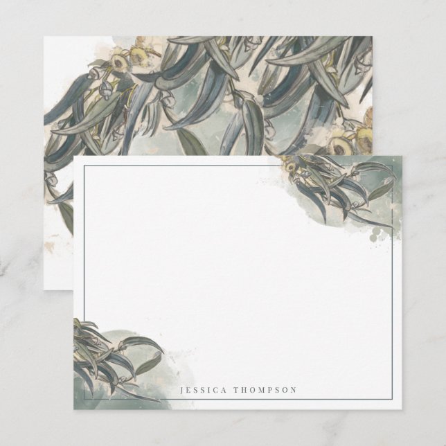 Watercolor Eucalyptus Leaves Greenery  Note Card (Front/Back)
