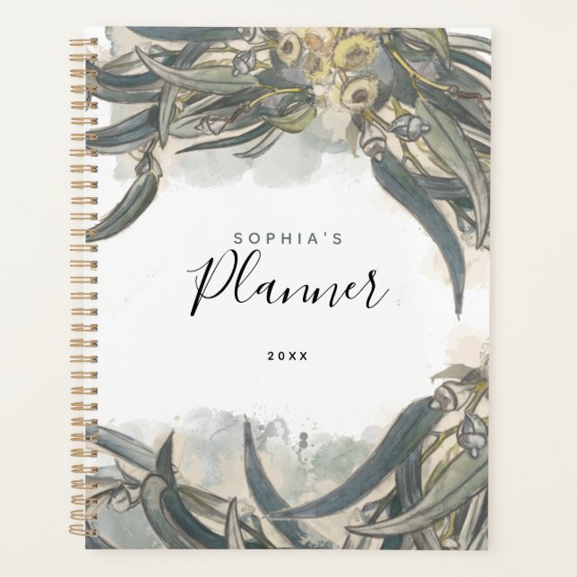 Watercolor Eucalyptus Leaves Greenery  Planner (Front)