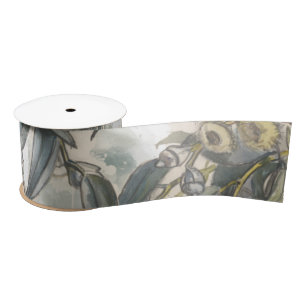 Watercolor Eucalyptus Leaves Greenery   Satin Ribbon