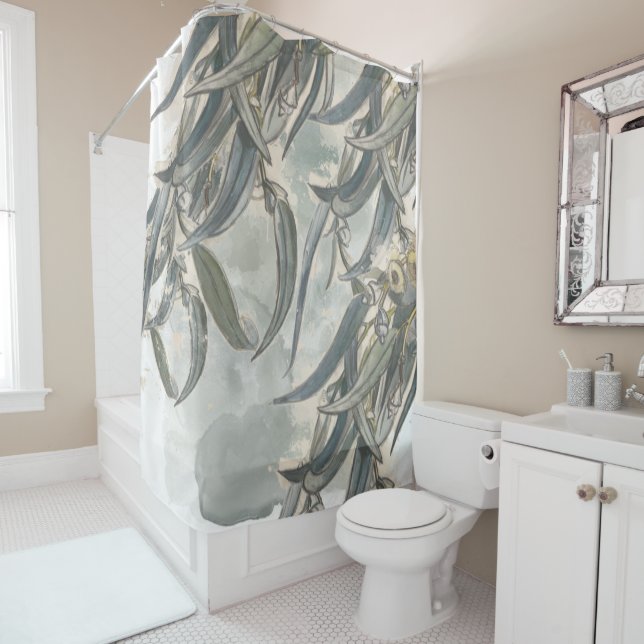 Watercolor Eucalyptus Leaves Greenery  Shower Curtain (In Situ)