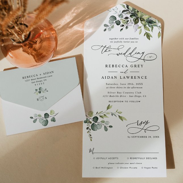 Watercolor Eucalyptus Leaves Greenery Wedding All In One Invitation (Creator Uploaded)