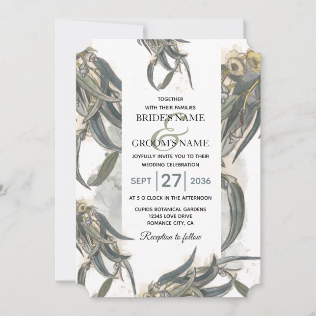 Watercolor Eucalyptus Leaves Greenery Wedding  Invitation (Front)