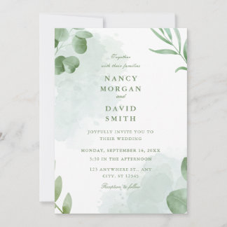 Watercolor Eucalyptus Leaves Greenery Wedding  Invitation