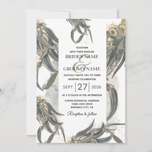 Watercolor Eucalyptus Leaves Greenery Wedding Invitation (Front)