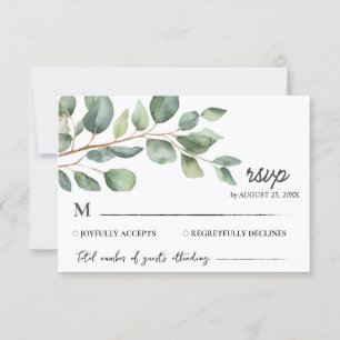Watercolor Eucalyptus Leaves  Greenery Wedding     RSVP Card