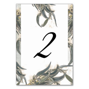 Watercolor Eucalyptus Leaves Greenery Wedding Table Number