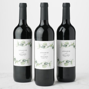Watercolor Eucalyptus Leaves Greenery Wedding Wine Label