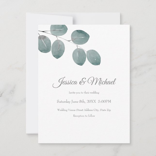 Watercolor Eucalyptus Leaves Invitation (Front)