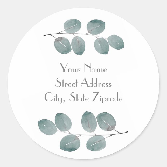 'Watercolor Eucalyptus Leaves ' Labels (Front)