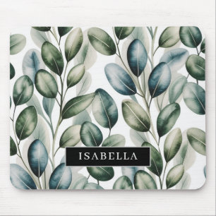 Watercolor Eucalyptus Leaves Pattern Mouse Pad