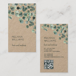 Watercolor Eucalyptus Leaves Qr Code Rustic Business Card