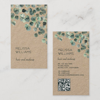 Watercolor Eucalyptus Leaves | Qr Code Rustic Business Card