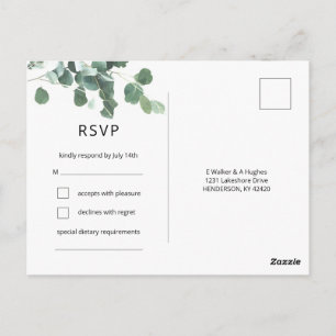 Watercolor Eucalyptus Leaves RSVP Modern Font Postcard