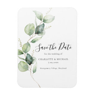 Watercolor Eucalyptus Leaves Save the Date Magnet