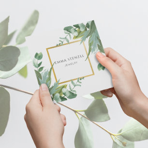 Watercolor Eucalyptus Leaves Square Business Card