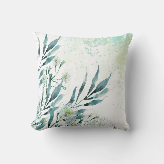 Watercolor eucalyptus leaves style cushion (Front)