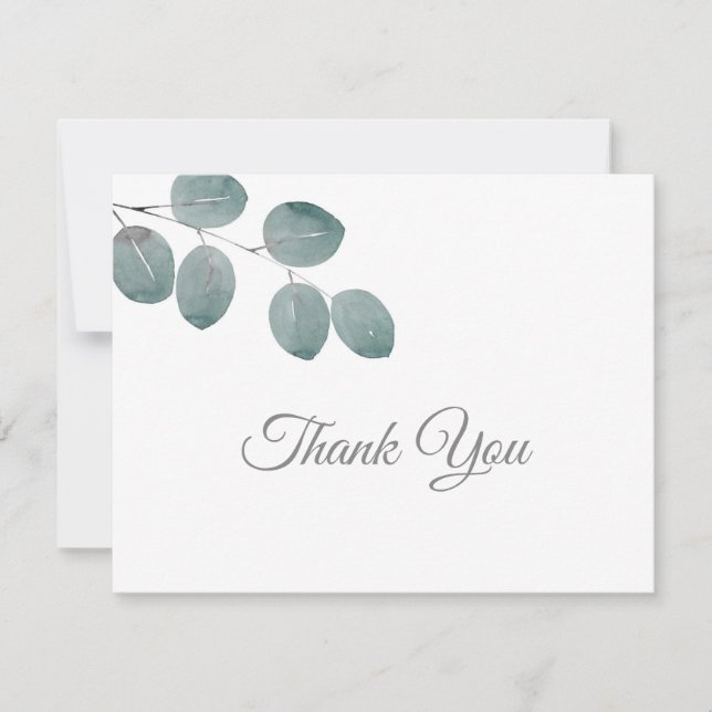 Watercolor Eucalyptus Leaves  Thank You Card (Front)