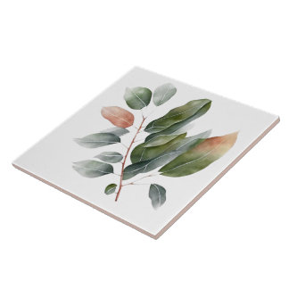Watercolor Eucalyptus Leaves  Tile