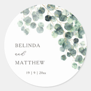 Watercolor Eucalyptus Leaves Wedding Classic Round Sticker