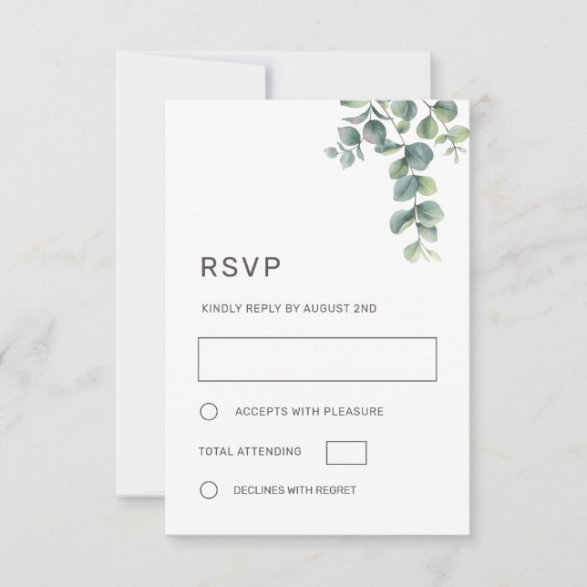 Watercolor Eucalyptus Leaves Wedding RSVP Card (Front)