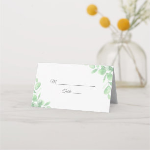 Watercolor Eucalyptus leaves. Woodland wedding Place Card