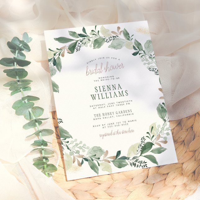 Watercolor Eucalyptus Leaves Wreath Bridal Shower Invitation (Creator Uploaded)