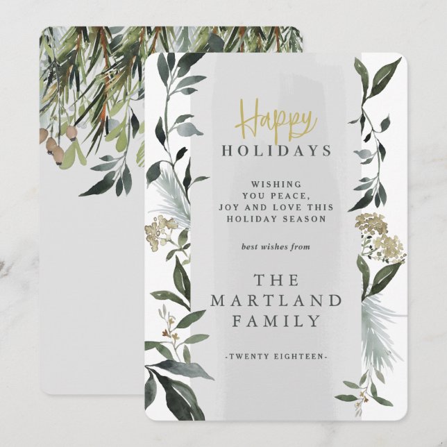 Watercolor eucalyptus modern botanical grey elegan invitation (Front/Back)