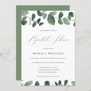 Watercolor Eucalyptus Modern Bridal Shower Invitation