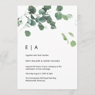 Watercolor eucalyptus modern font light green invitation