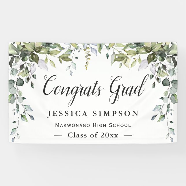 Watercolor Eucalyptus Modern Graduation Graduate Banner (Horizontal)