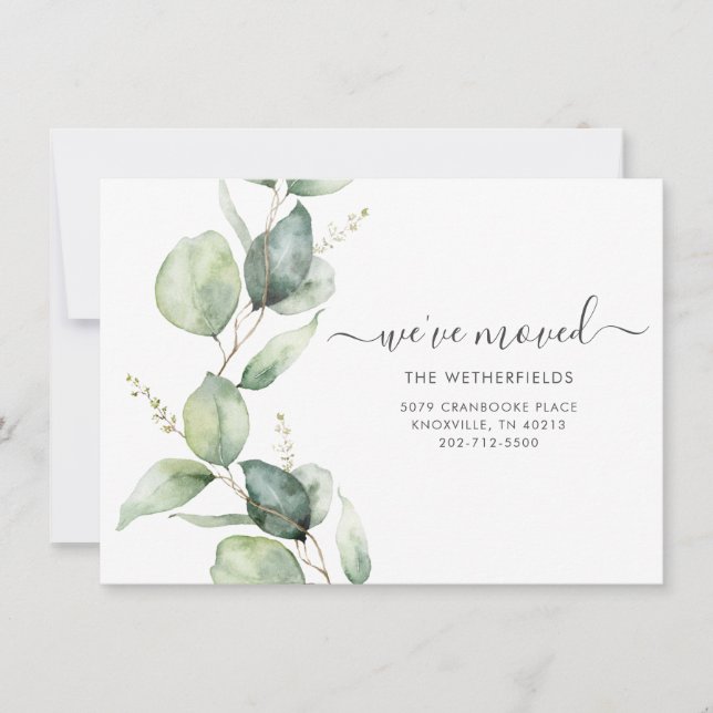 Watercolor Eucalyptus Moving Address Announcement (Front)