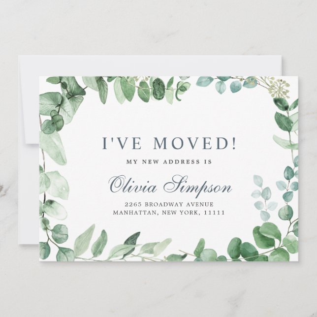 Watercolor Eucalyptus Moving Announcement Card (Front)