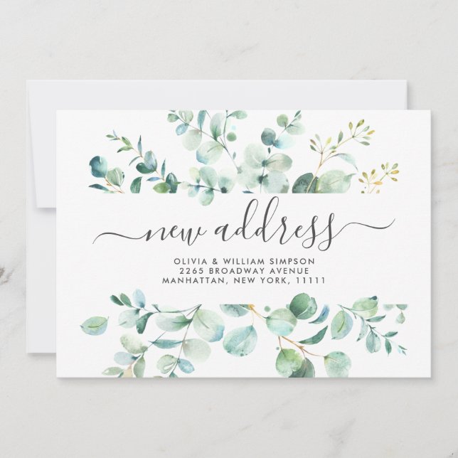 Watercolor Eucalyptus Moving Announcement Card (Front)