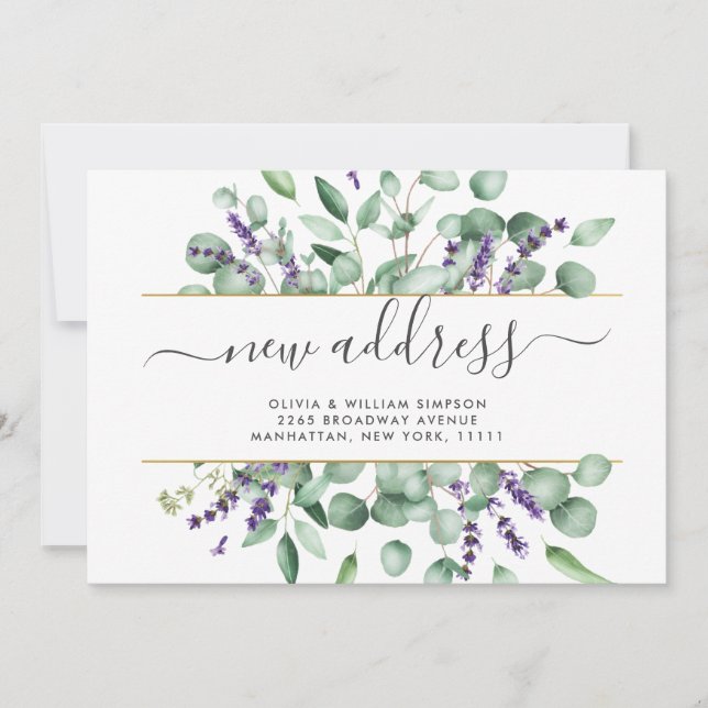 Watercolor Eucalyptus Moving Announcement Card (Front)
