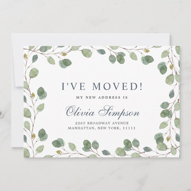Watercolor Eucalyptus Moving Announcement Card (Front)