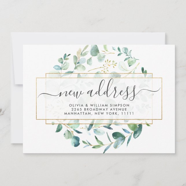 Watercolor Eucalyptus Moving Announcement Card (Front)