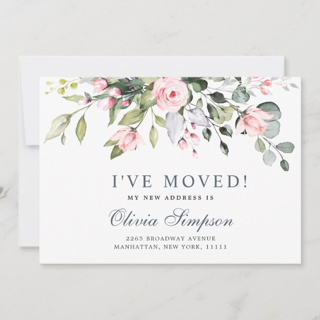 Watercolor Eucalyptus Moving Announcement Cards (Front)