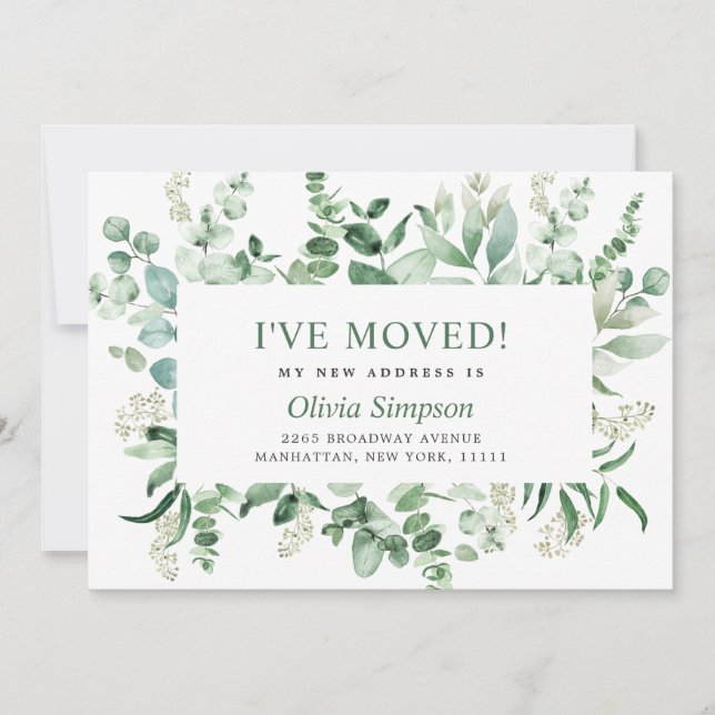 Watercolor Eucalyptus Moving Announcement Cards (Front)