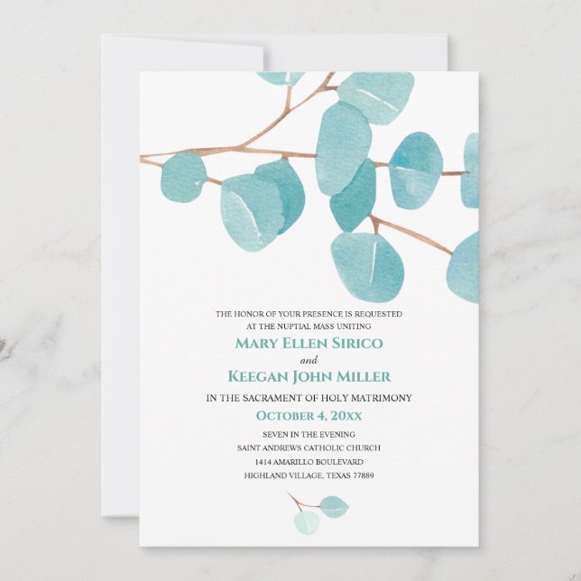 Watercolor Eucalyptus Nuptial Mass Invitation (Front)