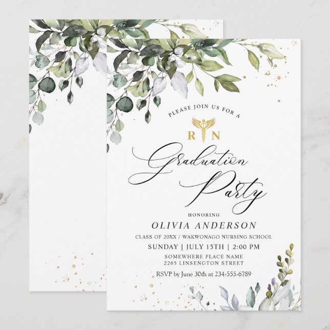 Watercolor Eucalyptus Nursing School Graduation Invitation (Front/Back)