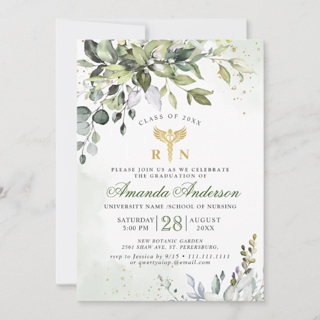 Watercolor Eucalyptus Nursing School Graduation Invitation (Front)