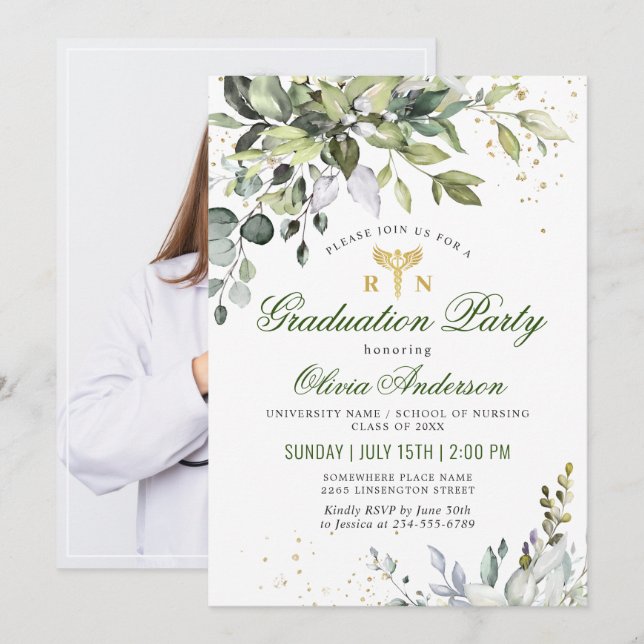 Watercolor Eucalyptus Nursing School Graduation Invitation (Front/Back)