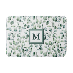 Watercolor Eucalyptus Pattern Bath Mat