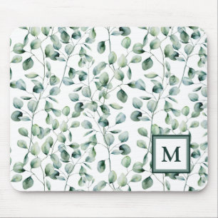 Watercolor Eucalyptus Pattern Mouse Mat