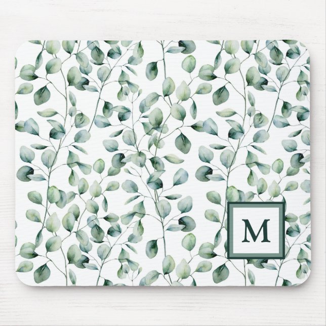 Watercolor Eucalyptus Pattern Mouse Mat (Front)