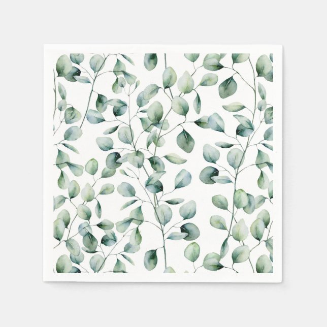 Watercolor Eucalyptus Pattern Napkin (Front)